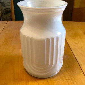 MCM painted glass vase.  8” tall.  White
